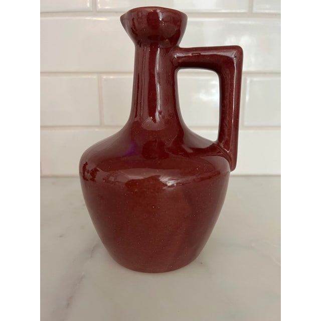 1960s Set of 3 Mid Century Beet Mauve Burgundy Hand Made Pottery Vase Jug Vessel For Sale - Image 5 of 10