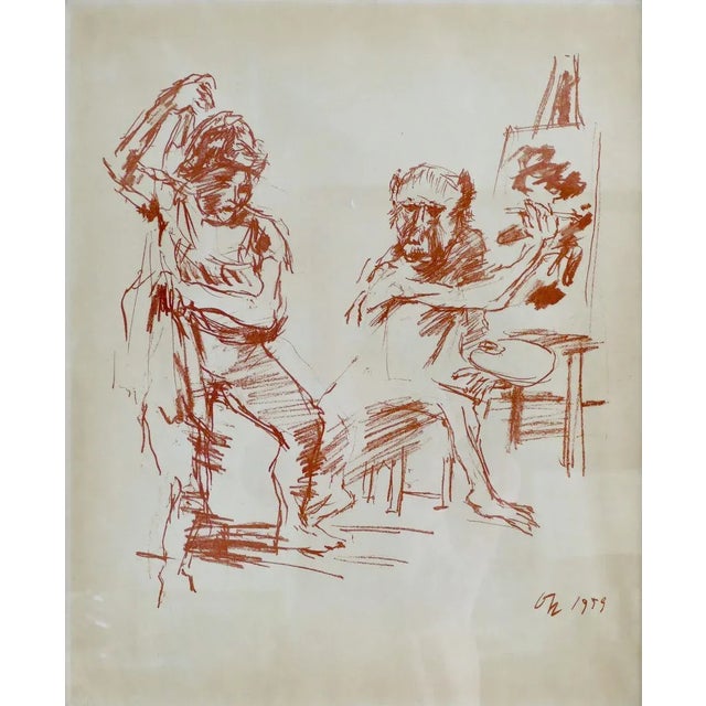 Painter and Model - Oskar Kokoschka - Original Lithograph 1959 1959 For Sale - Image 3 of 3