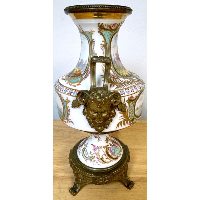 19th C. Sevres Louis XVI Style Ormolu Mounted Blanc Background Vase For Sale - Image 9 of 11