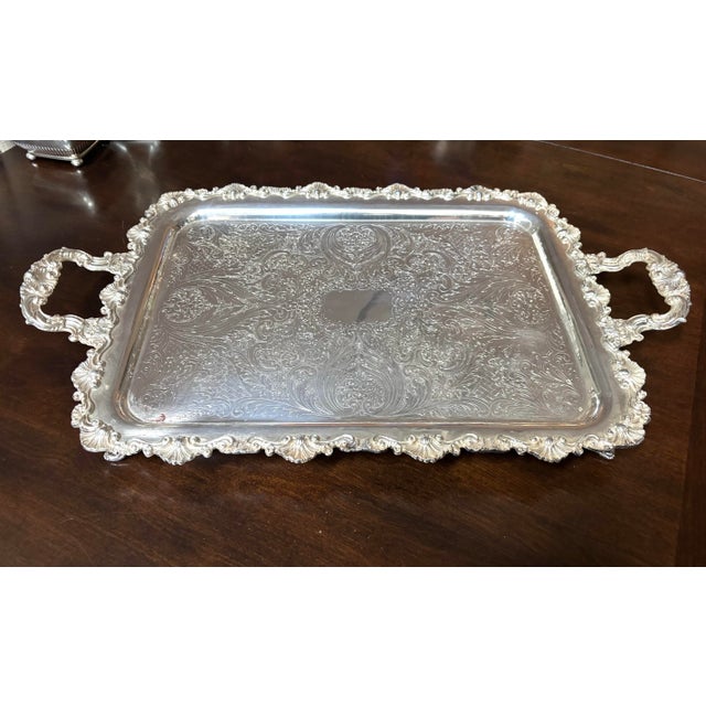 Large Vintage SilverPlate Footed Serving/Bar Tray For Sale - Image 4 of 12