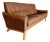 Mid Century Caramel Leather and Beech Sofa With Baseball Glove Stitching For Sale