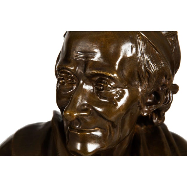 French Antique Bronze Sculpture “Bust of Voltaire” After Jean-Antoine Houdon For Sale - Image 16 of 18
