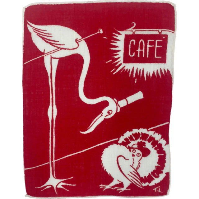 Art Deco Vintage Thomas Lamb Set of 4 Linen Cocktail Napkins Red White Signed For Sale - Image 3 of 12