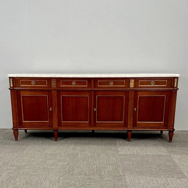 Louis XVI Hollywood Regency Style Bronze Mounted Mahogany Sideboard / Credenza For Sale - Image 4 of 13
