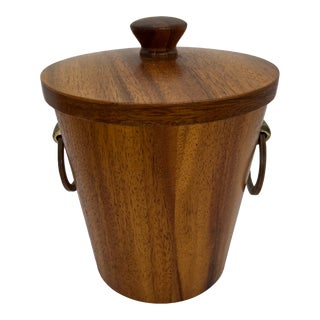 1960s K M C Mid Century Teak Wood Ice Bucket For Sale