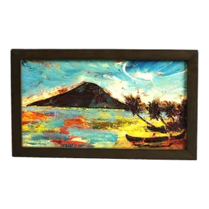 Impressionist Oil Painting Oil on Panel Tahitian Tropical Landscape 20th Century, Framed
