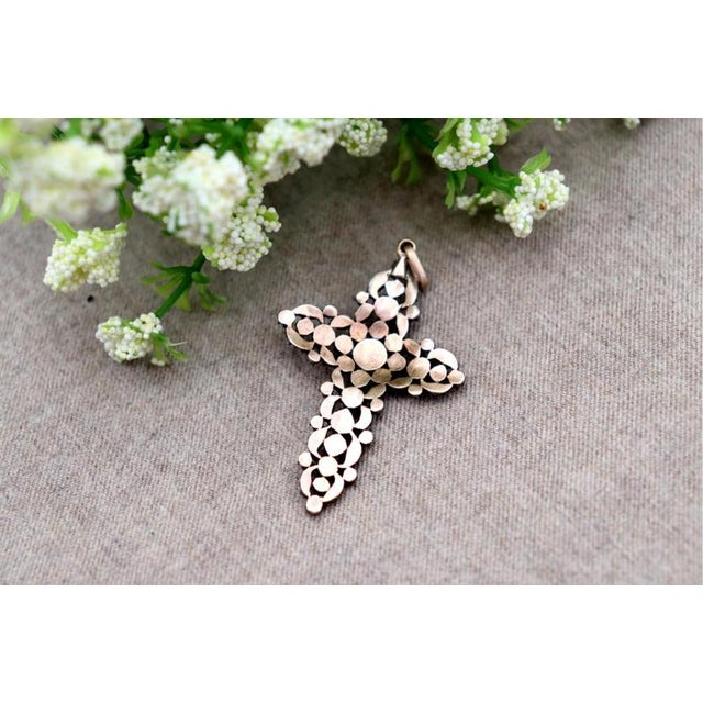 Gold Cross Pendant with Paw Print and Diamonds For Sale - Image 4 of 7