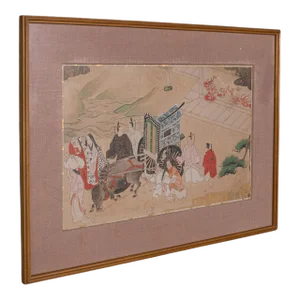 1900s Antique Victorian Japanese Framed Woodblock Print