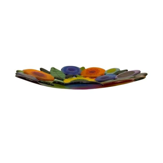 Glass 1980s Spring Garden Floral Fused Art Glass Bowl by Artisans of New York For Sale - Image 7 of 7