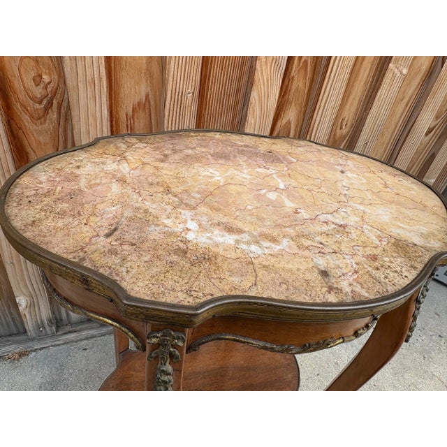 Antique Louis XV Style Side Table with Pink Marble Top, Late 19th Century For Sale - Image 12 of 18
