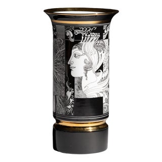 Tall Vintage Black and White Graphic Art Vase, 1970s For Sale