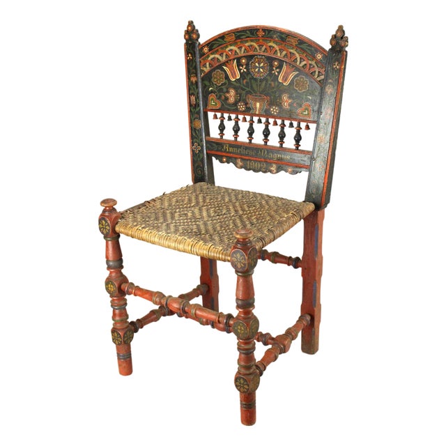 Dated 1902 German Schwälmer Folk Art Wedding Chair For Sale