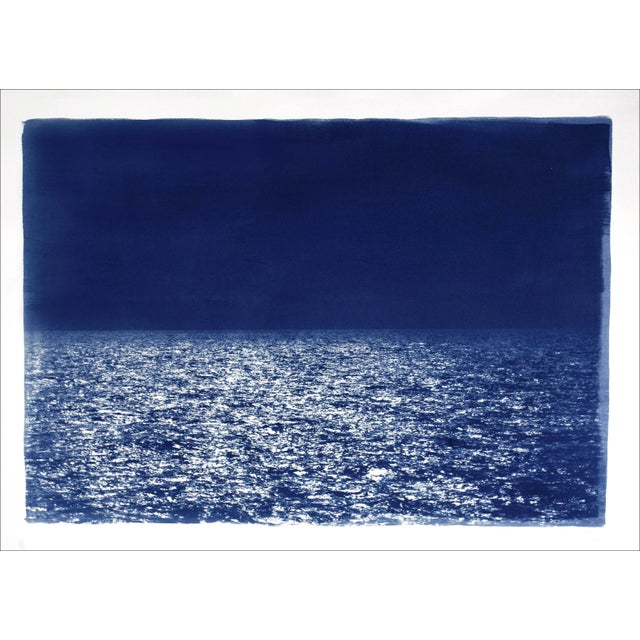 2021 "Barcelona Beach Night Horizon" Contemporary Cyanotype on Watercolor Paper For Sale - Image 12 of 12