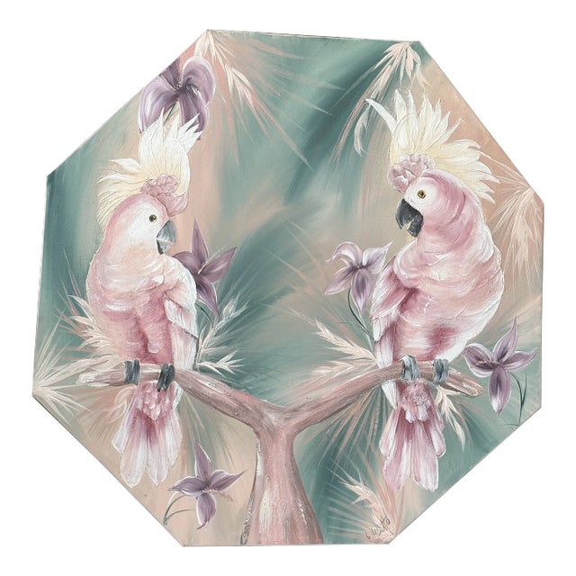 1980’s Coastal Tropical Cockatoo Oil Painting Signed Walcutt For Sale