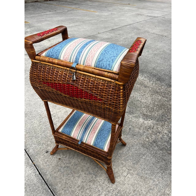 Vintage Large Woven Wicker Double Compartment Standing Sewing Basket For Sale - Image 12 of 12