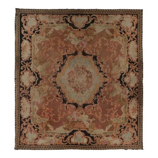 Antique French Aubusson Rug, Monumental Medallion in Terra-Cotta and Black - Rug & Kilim For Sale