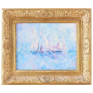 Midcentury Oil on Canvas Painting of Sailboats For Sale