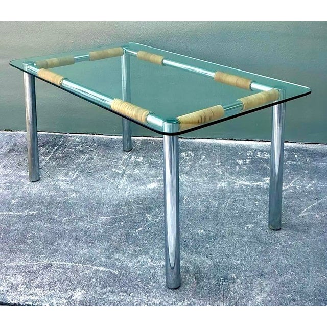 Late 20th Century Vintage Polished Chrome and Rattan Dining Table For Sale - Image 5 of 12