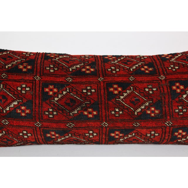 Red Handwoven Antique Tribal Turkoman Rug Pillow Cover 16'' X 40'' For Sale - Image 8 of 11