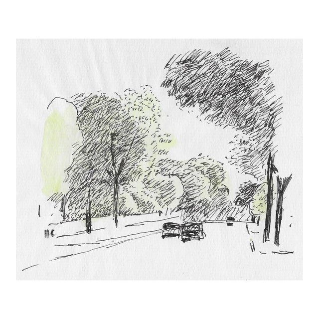 1970s Hayward Cirker City Street Watercolor and Ink For Sale
