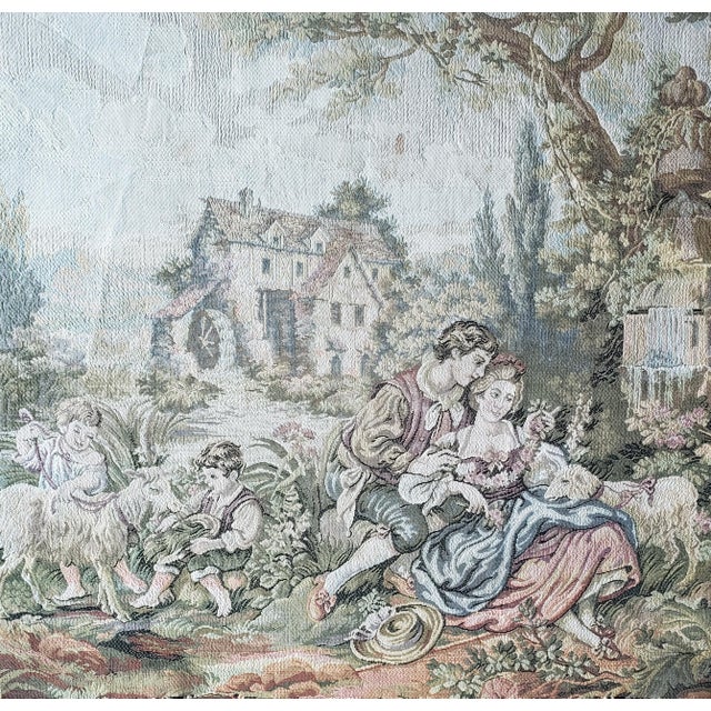Vintage French Woven Needlepoint Panel - Boucher "Noble Pastorale" - 25x25 For Sale - Image 9 of 12