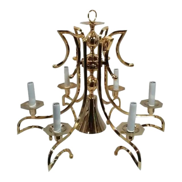1990s Regency Chandelier Gold Plated Five Arm Center Down Light Transitional For Sale