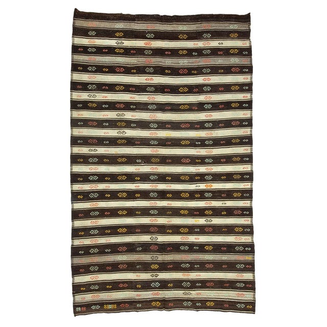 Textile Brown & Ivory Vintage Striped Kilim Rug For Sale - Image 7 of 7