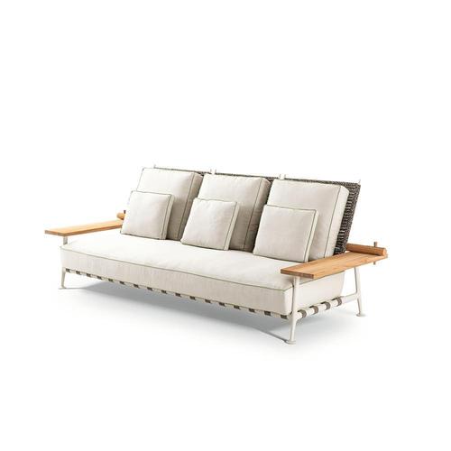 Teak and Fabric Steel Fenc-E-Nature Outdoor Sofa by Philippe Starck for Cassina For Sale - Image 3 of 9