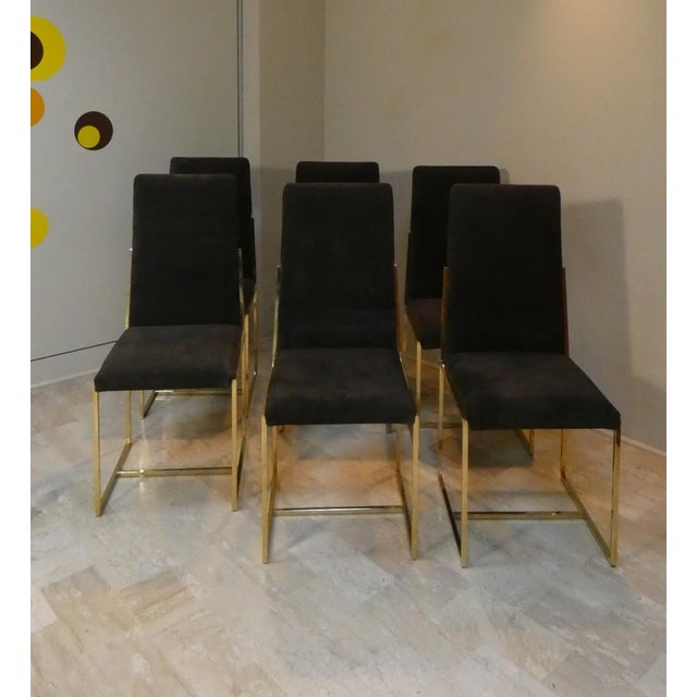 Suede and Gilded Steel Chairs, Italy, 1970s, Set of 6 For Sale - Image 17 of 18