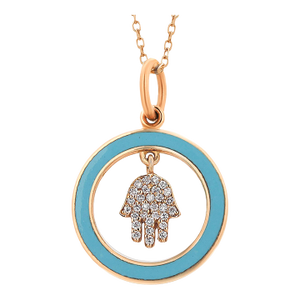 18k Yellow Gold Aaron Basha Vintage Diamond Enamel Hamsa Charm Necklace Pendant