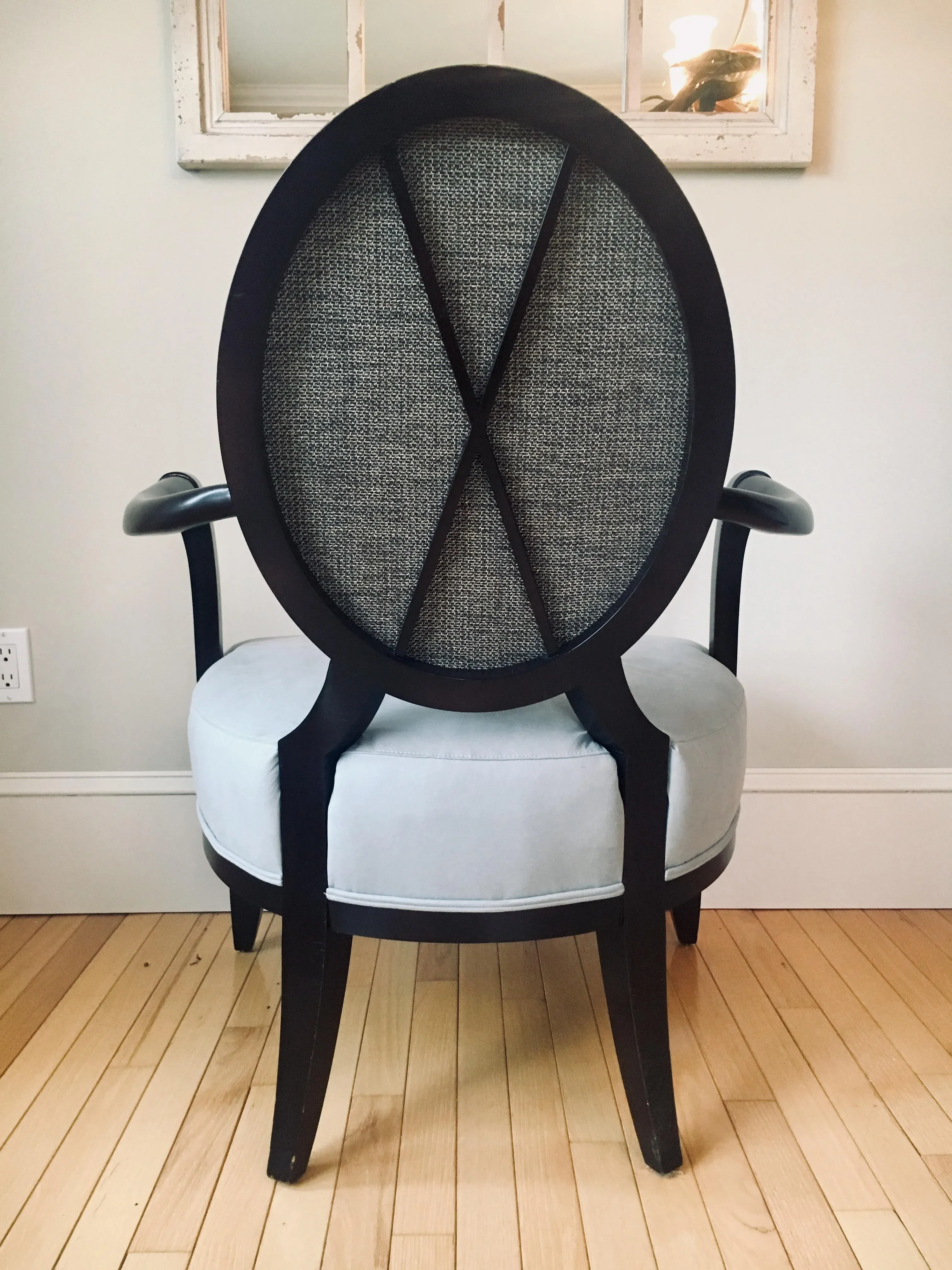 Barbara Barry for Baker X-Frame Oval Back Suede Armchair | Chairish