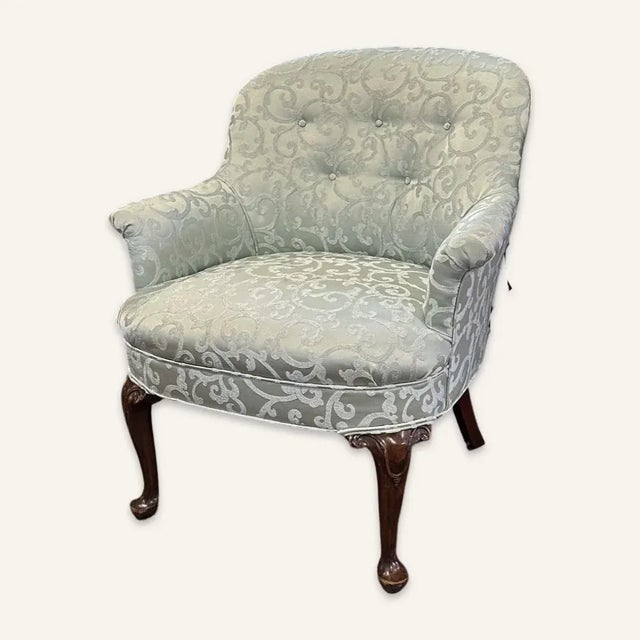 Antique Bergère Chair Upholstered in Pale Silvery Blue Brunschwig & Fils Fabric For Sale - Image 6 of 6