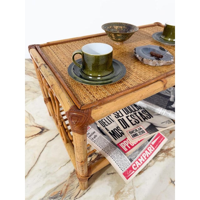 Mid-Century Modern Italian Riviera Coffee Table in Bamboo with Rattan and Wicker, 1960s For Sale - Image 3 of 18