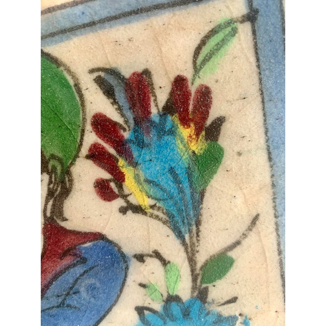 Blue Antique Qajar Iznik Indo Persian Glazed Ceramic Tile For Sale - Image 8 of 11