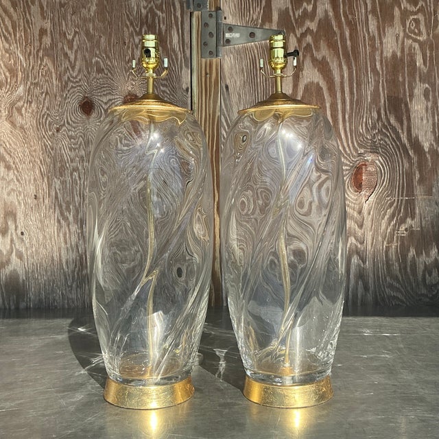 Vintage Boho Glass Swirl Lamps - a Pair For Sale - Image 10 of 11