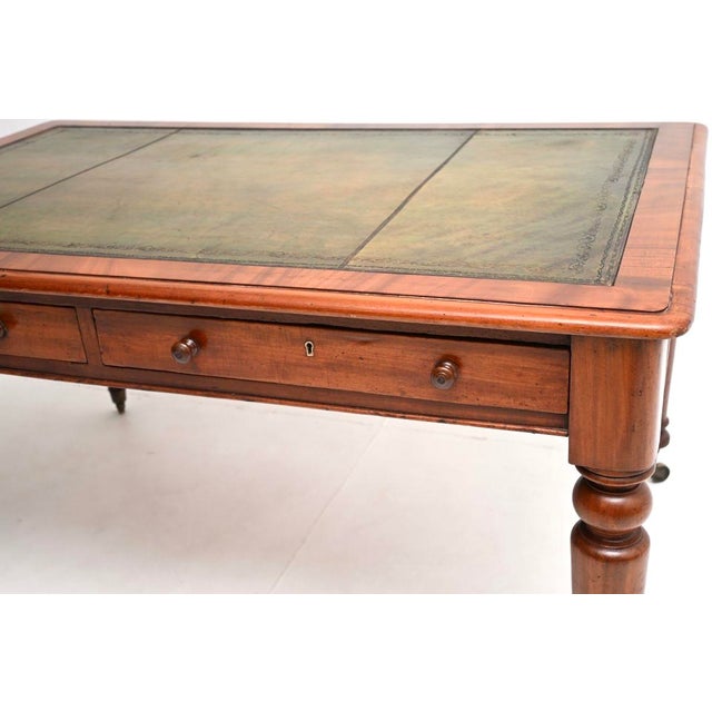 Antique Victorian Leather Top Partners Desk, 1830s For Sale - Image 9 of 11