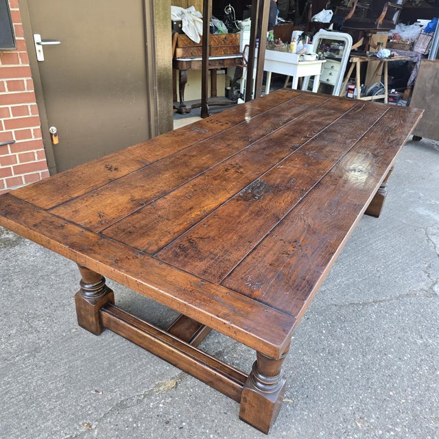 Farmhouse Plank Oak Refrectory Dining Table For Sale - Image 12 of 18