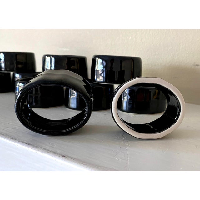 Contemporary 1990s Porcelain Black Glossy Napkin Rings - Set of 12 For Sale - Image 3 of 6