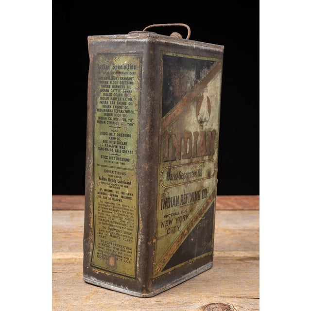 Industrial Antique "Indian" Hand Separator Oil 1-Gal. Can For Sale - Image 3 of 7
