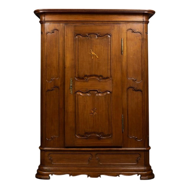 Antique Louis XIV Style Cherrywood and Marquetry Wardrobe For Sale