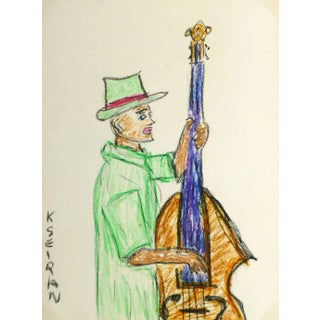 Kseiran, French Oil Pastel - the Bassist For Sale