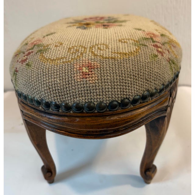 Antique French Needlepoint Footstool For Sale In Dallas - Image 6 of 10