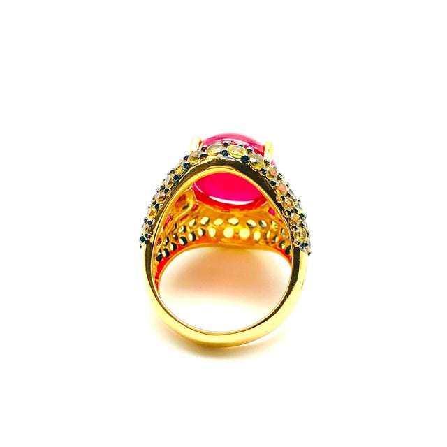 Gemstone Bochic "Orient" Natural Ruby & Yellow Sapphire Ring Set In 18 K Gold & Silver For Sale - Image 7 of 18