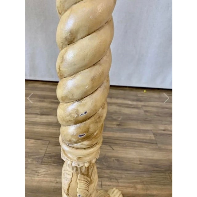 Traditional 1980s Vintage Blond Painted Spiral Carved Wood Tall Plant Stand For Sale - Image 3 of 7