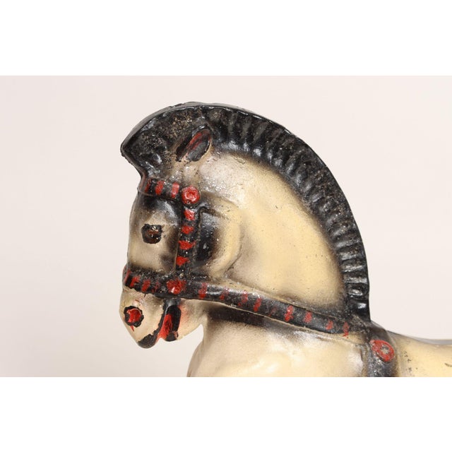 Vintage Painted Red, White, and Black Chalkware Trojan Horse Sculpture / Figurine For Sale - Image 9 of 16