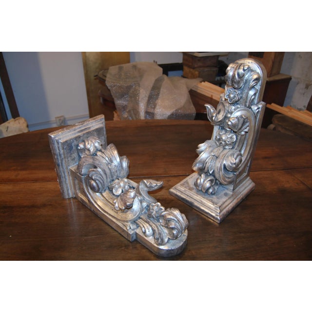 Silver Late 19th Century Neo-Baroque Handcarved Silverwood Wall Brackets, a Pair For Sale - Image 8 of 13
