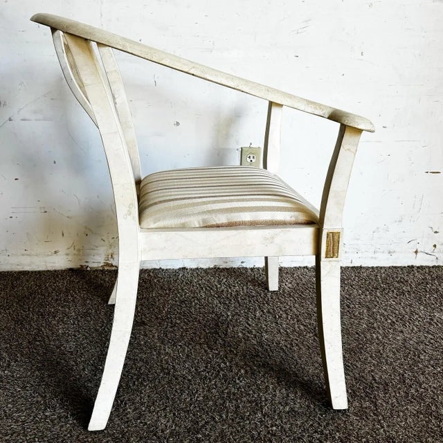 Asian Ming Style Tessellated Stone Arm Chair With Brass Inlay - Maitland Smith Style For Sale - Image 3 of 12