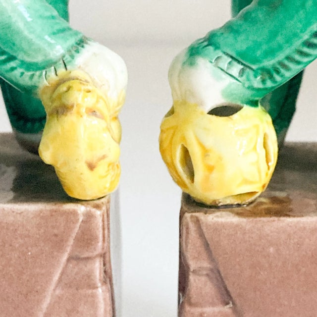 1940s 1940's Famille Verte Style Ceramic Foo Dog Figurine Pair For Sale - Image 5 of 10