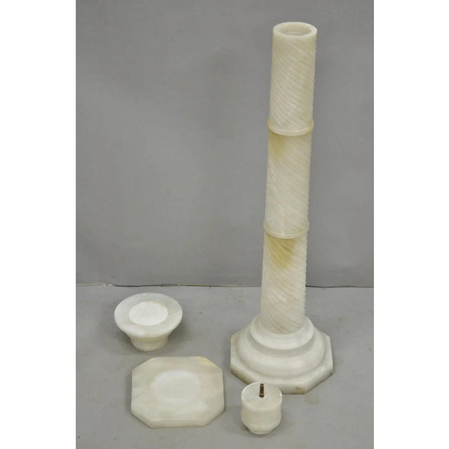 Antique Italian Neoclassical Carved Alabaster Spiral Column Narrow Pedestal For Sale - Image 10 of 12
