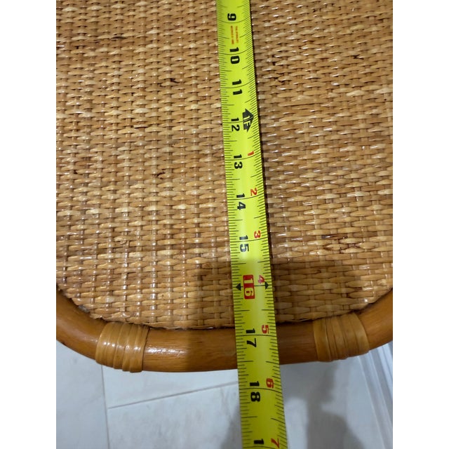 Pair..1970s Bamboo Cane Wicker Mid-Century Modern Side Bedside End Sofa Table Magazine Stand For Sale In Naples, FL - Image 6 of 7